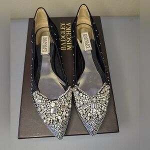 Badgley Mischa Black Quinn Embellished Pointed Toe Women's Evening Flats Size 7